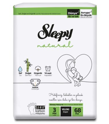 SLEEPY Natural couches culottes d'apprentissage hypoallergéniques DOUBLE Jumbo Midi T3, 4-9 KG - Paquet de 68