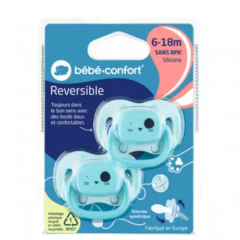BB CONF SUCETTES REVERSIBLES - 0/6 M - SILICONE - ANIMALS BLEU X2