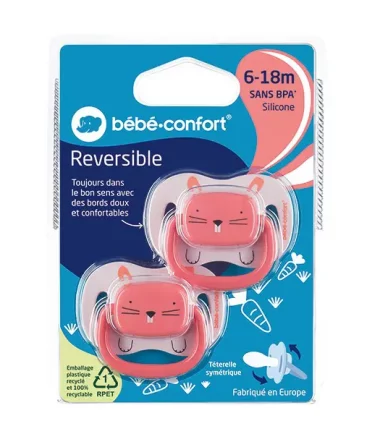BB CONF SUCETTES REVERSIBLES - 18/36 M - SILICONE - ANIMALS ROSE X2 7034