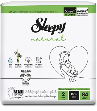 2 -SLEEPY Natural couches bébés au Bambo hypoallergéniques DOUBLE Jumbo Mini T2, 3-6KG-Paquet de 84