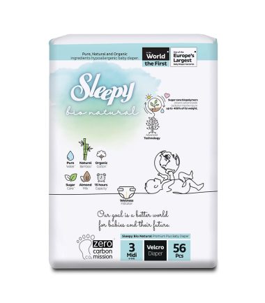 SLEEPY Bio Natural Diaper Double Jumbo Midi T3, 5-10KG - Paquet de 56