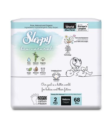 SLEEPY Bio Natural Diaper Double Jumbo Mini T2, 3-6KG - Paquet de 68