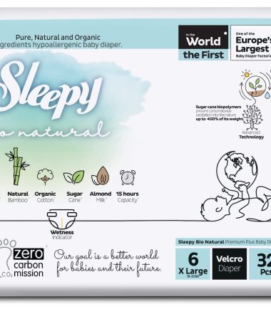 8 -SLEEPY Bio Natural Diaper Double Jumbo XL T6, 15-25KG - Paquet de 32