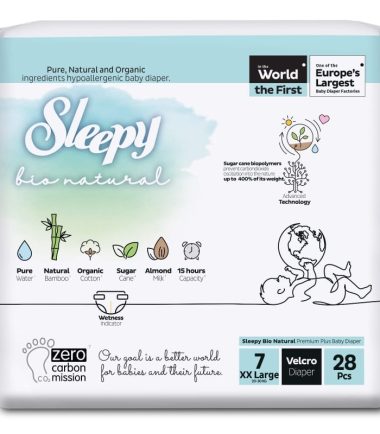 SLEEPY Bio Natural Diaper Double Jumbo XXL++  T7, 20-30KG - Paquet de 28