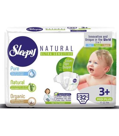 3+ -SLEEPY Natural couches bébés au Bambo hypoallergéniques Midi Plus T3+, 5-10KG-Paquet de 32