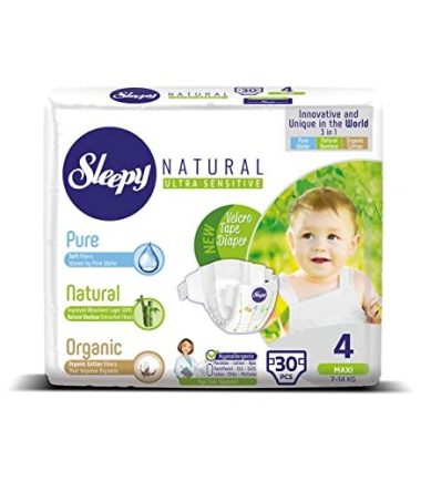4 - SLEEPY Natural couches bébés au Bambo hypoallergéniques Maxi T4, 7-14KG - Paquet de 30