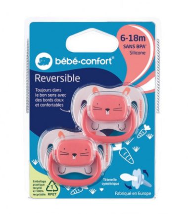 BB CONF SUCETTES REVERSIBLES - 6/18 M - SILICONE - ANIMALS ROSE X2 7027