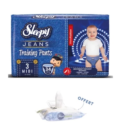3 -SLEEPY Natural couches culottes JEANS d'apprentissage hypoallergéniques Midi, Paquet de 34