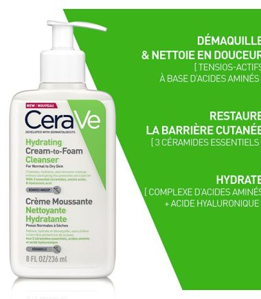 CeraVe Crème Moussante Nettoyante Hydratante Peau Normale à Sèche | 236ml
