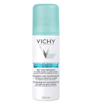 Vichy Dermo-Tolérance Déodorant Anti-Transpirant 48H Anti-Traces Jaunes et Blanches Aérosol | 125ml
