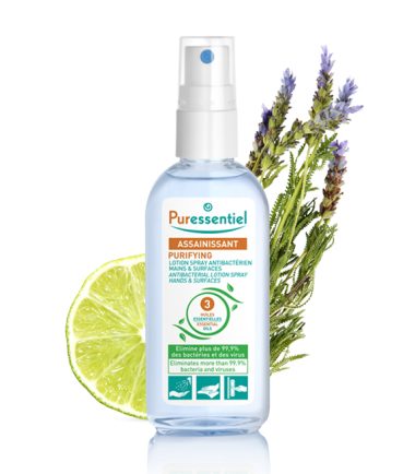 PURESSENTIEL ASSAINISSANT LOTION SPRAY ANTIBACTÉRIEN MAINS ET SURFACES 3 HE 80ML